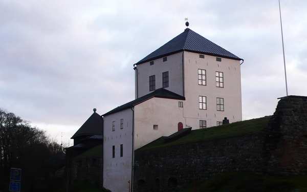 Två torn med svart tak i Nyköpingshus.