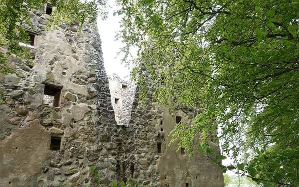 Bergkvara ruin med grönska.